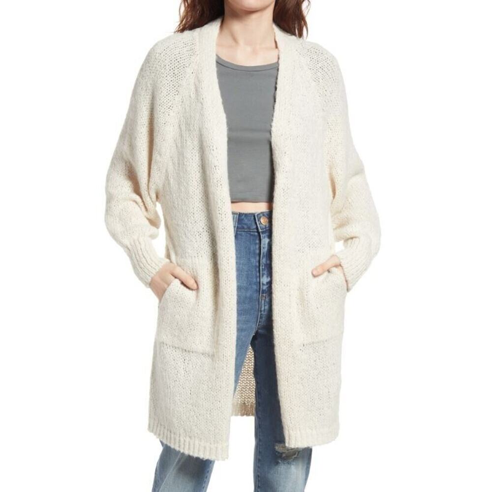 Cotton Emporium Women's Open Front Pocket Cardigan in Oatmeal Small MSRP $49